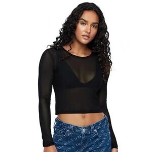 True Religion Elegant Black Mesh Long Sleeve Top